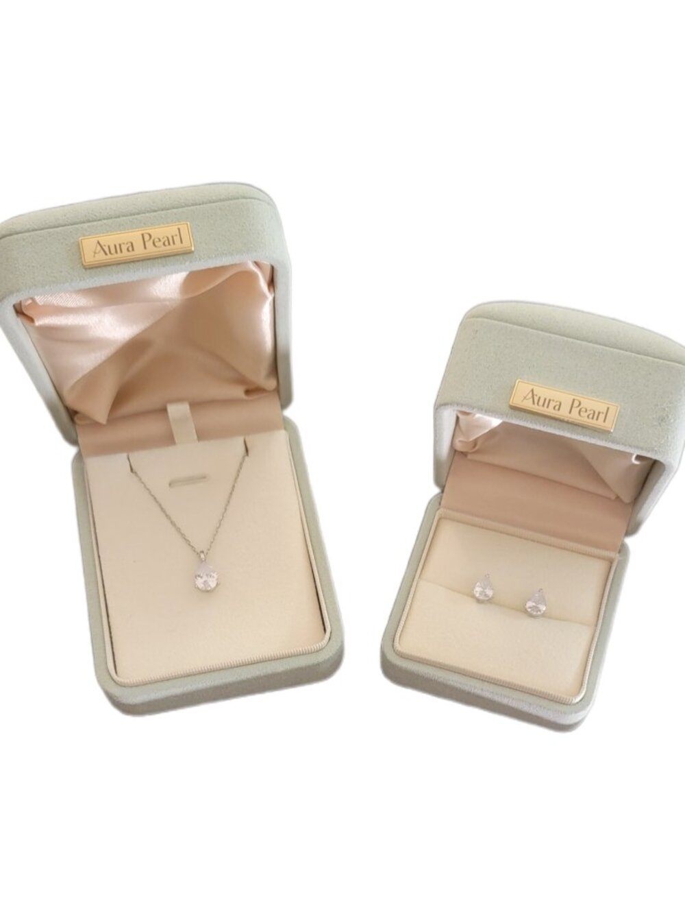 925 Sterling Silver Pear CZ Necklace & Earrings Set 5A Cubic Zirconia NWT